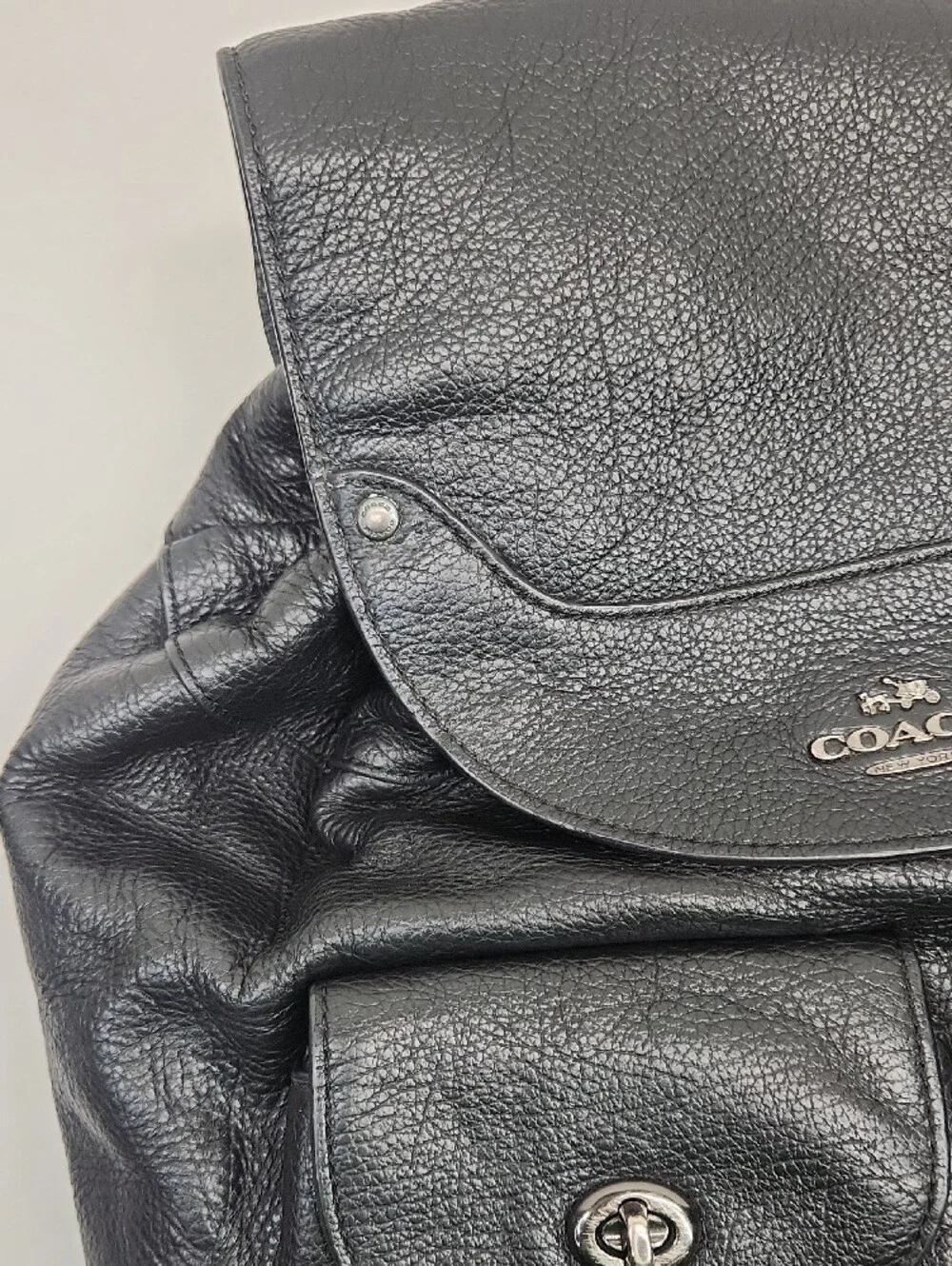Coach Black Pebbled Leather Billie Backpack with Dual Front Pockets